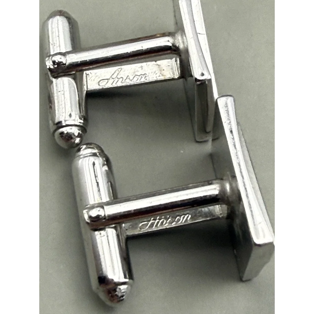Anson Cufflinks Lot 2 Pair Mens Gold Silver Tone Etched Rectangular Bullet Back